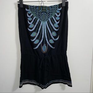 Strapless black mini dress with tie around waist